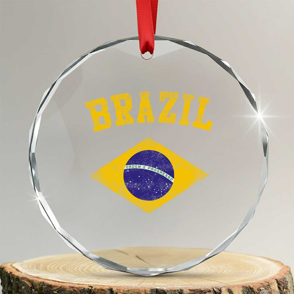 Vintage Brazil Flag Patriotic Brazilian Pride Crystal Glass Ornament TS11 Transparent Glass 3'' Circle Print Your Wear