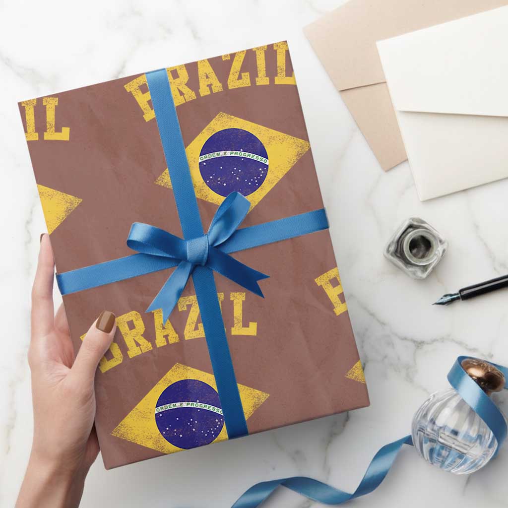 Vintage Brazil Flag Patriotic Brazilian Pride Wrapping Paper Roll TS11 Mocha Print Your Wear