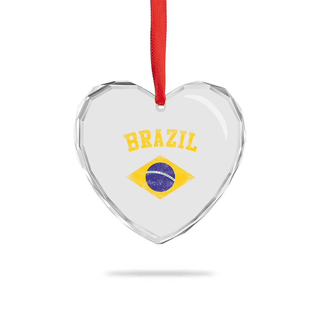 Vintage Brazil Flag Patriotic Brazilian Pride Heart Crystal Glass Ornament TS11 Print Your Wear
