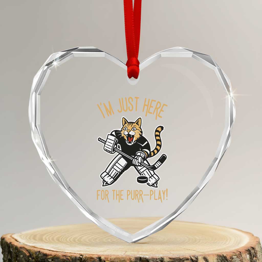 Vintage Cat Hockey Goalie Heart Crystal Glass Ornament Funny Im Just Here For The Purr Play Gift TS12 Transparent Glass 3'' Heart Print Your Wear