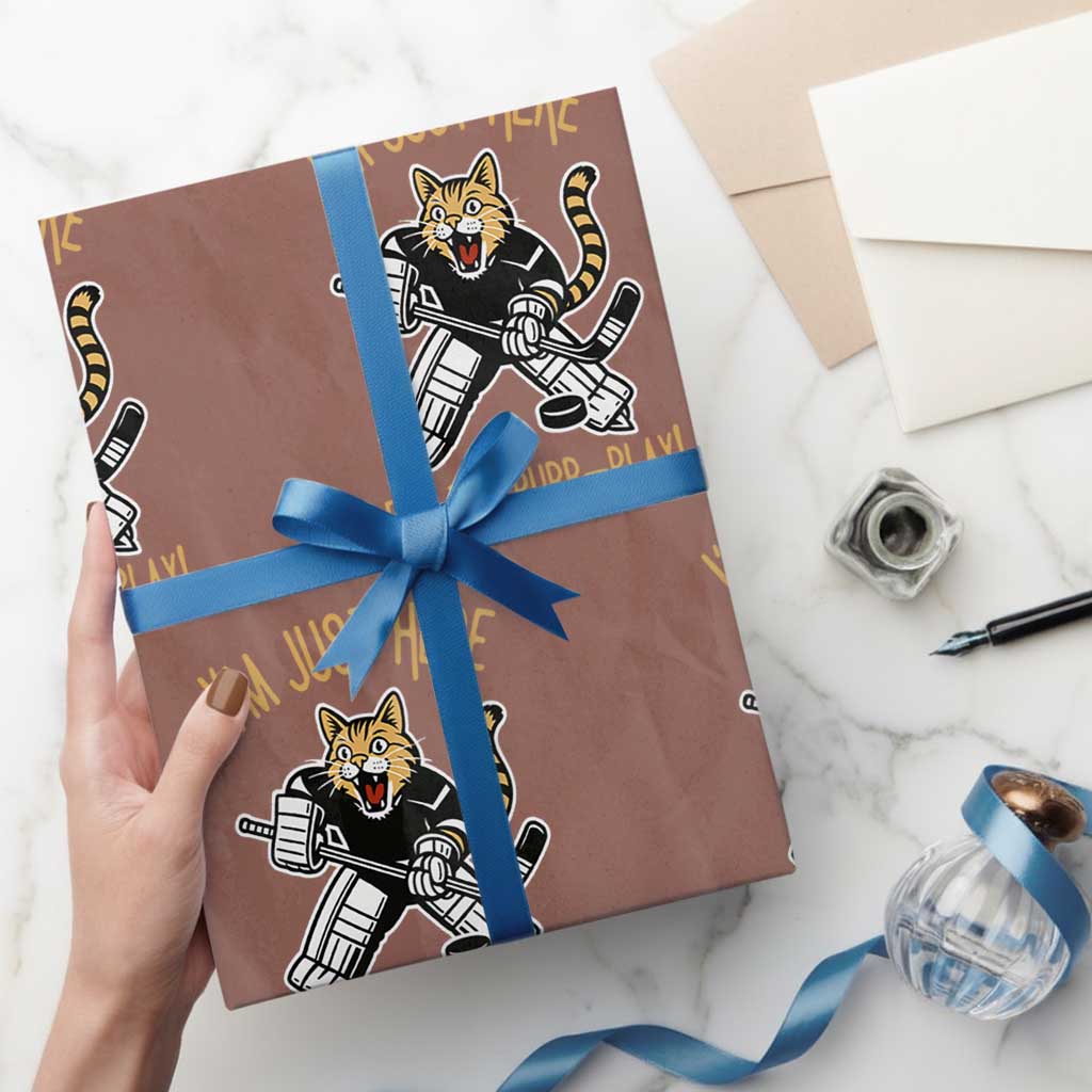 Vintage Cat Hockey Goalie Wrapping Paper Roll Funny Im Just Here For The Purr Play Gift TS12 Mocha Print Your Wear