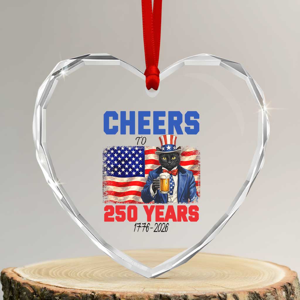 Vintage Cat Uncle Sam Heart Crystal Glass Ornament Cheers To 250 Years TS12 Transparent Glass 3'' Heart Print Your Wear