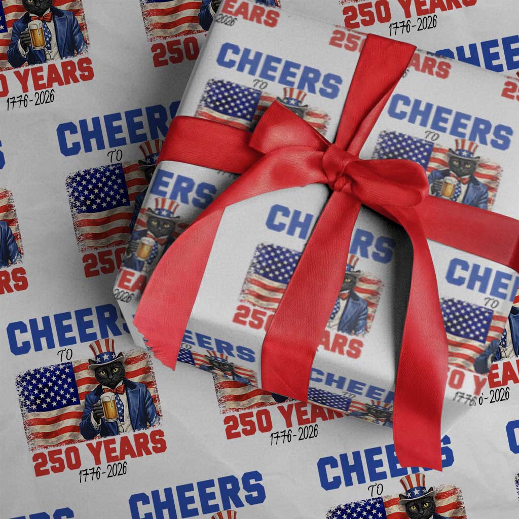Vintage Cat Uncle Sam Wrapping Paper Roll Cheers To 250 Years TS12 White Print Your Wear