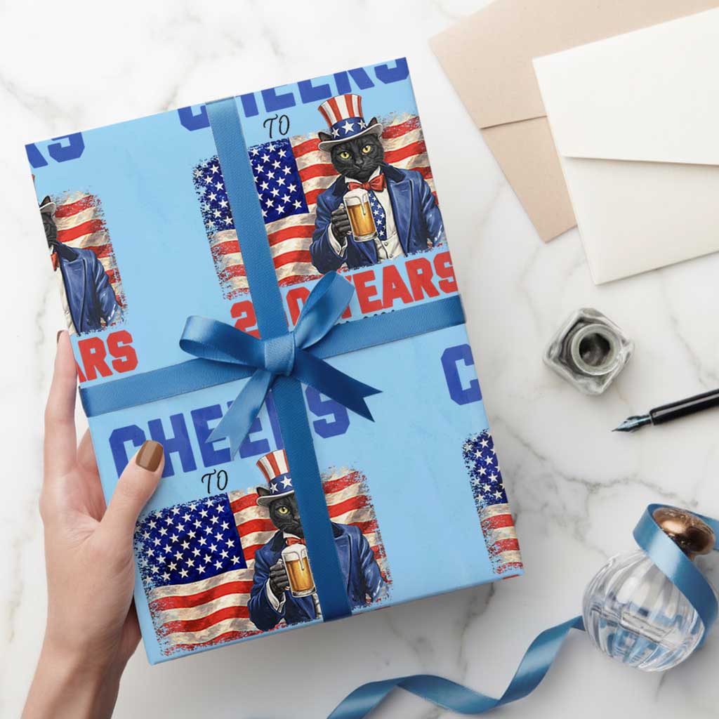 Vintage Cat Uncle Sam Wrapping Paper Roll Cheers To 250 Years TS12 Light Blue Print Your Wear