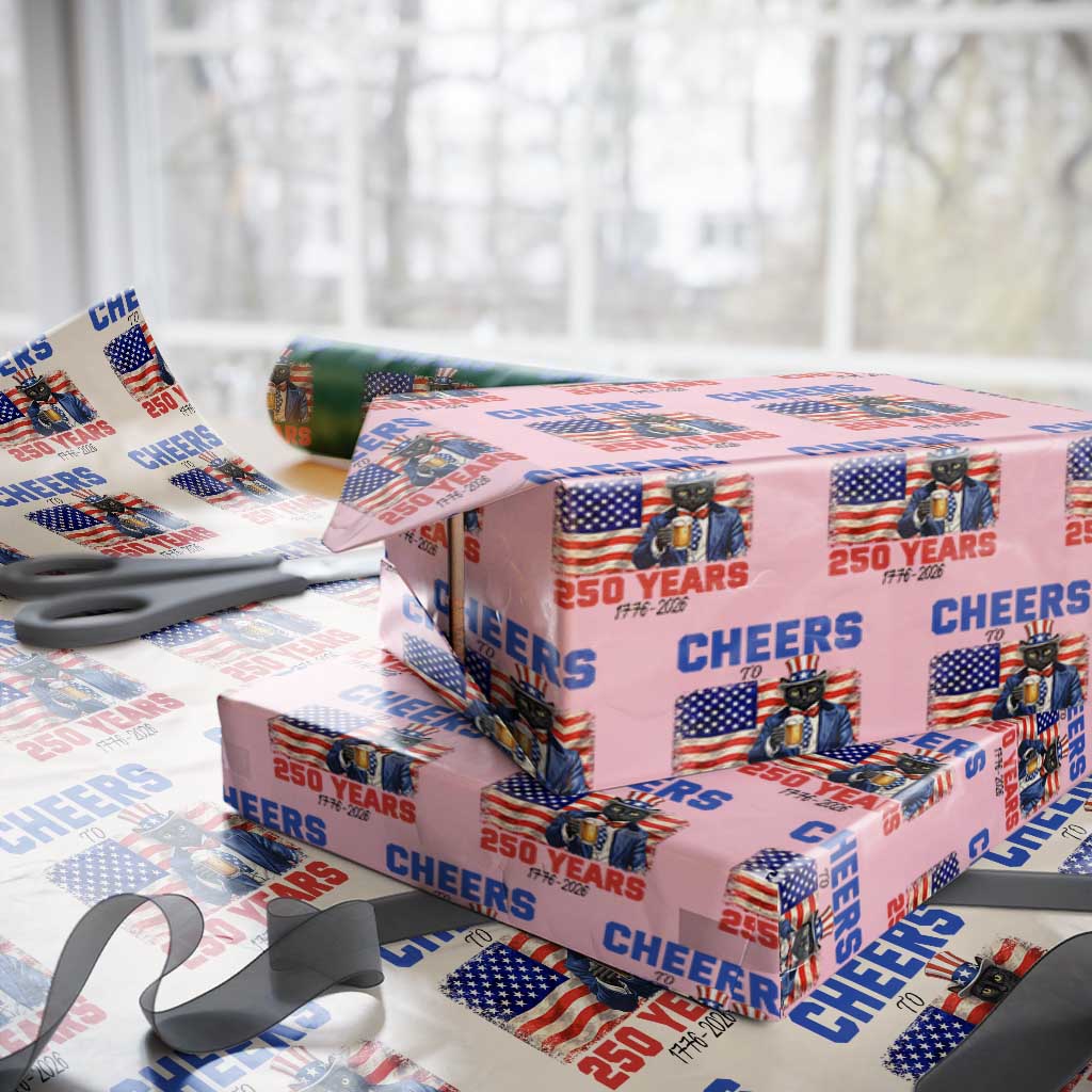 Vintage Cat Uncle Sam Wrapping Paper Roll Cheers To 250 Years TS12 Light Pink Print Your Wear