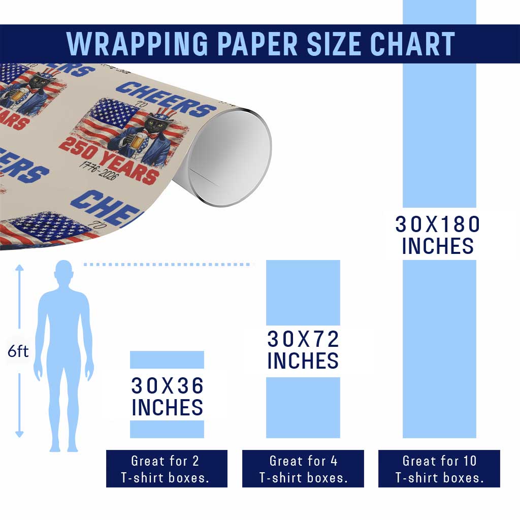 Vintage Cat Uncle Sam Wrapping Paper Roll Cheers To 250 Years TS12 Print Your Wear