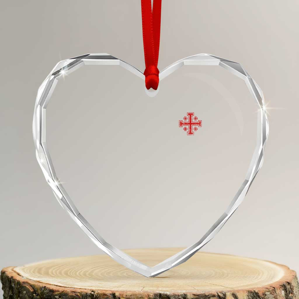 Vintage Catholic Knight Templar Jerusalem Cross Heart Crystal Glass Ornament TS11 Transparent Glass 3'' Heart Print Your Wear
