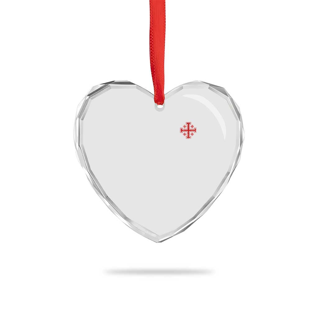 Vintage Catholic Knight Templar Jerusalem Cross Heart Crystal Glass Ornament