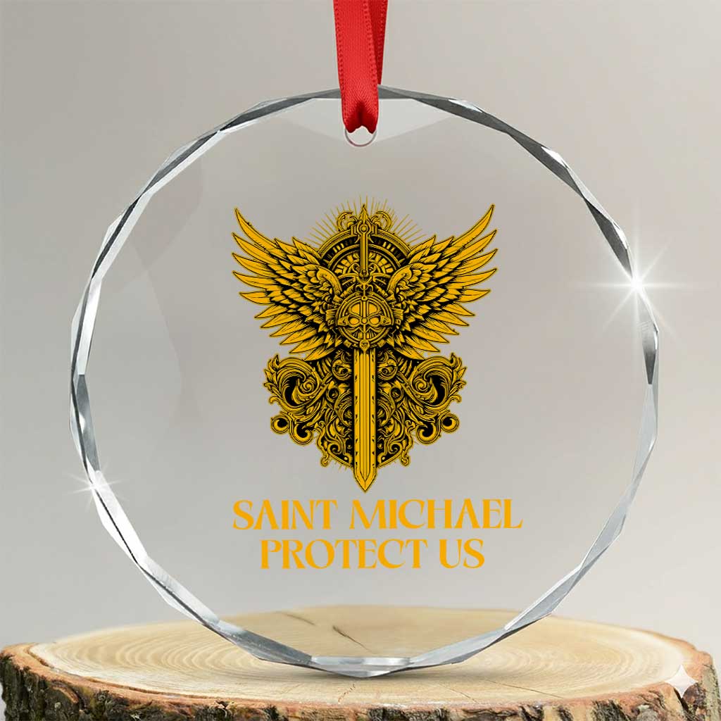 Vintage Catholic Saint Michael Protect Us Crystal Glass Ornament Religious Gift TS12 Transparent Glass 3'' Circle Print Your Wear