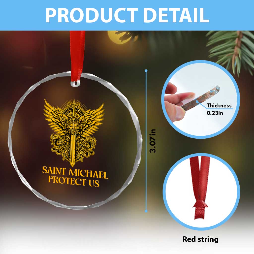 Vintage Catholic Saint Michael Protect Us Crystal Glass Ornament Religious Gift TS12 Print Your Wear