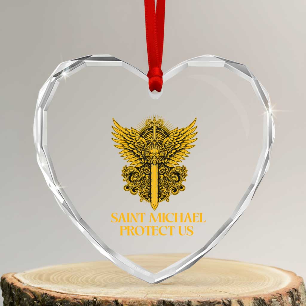 Vintage Catholic Saint Michael Protect Us Heart Crystal Glass Ornament Religious Gift TS12 Transparent Glass 3'' Heart Print Your Wear