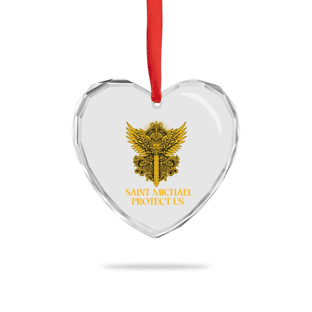 Vintage Catholic Saint Michael Protect Us Heart Crystal Glass Ornament Religious Gift TS12 Print Your Wear