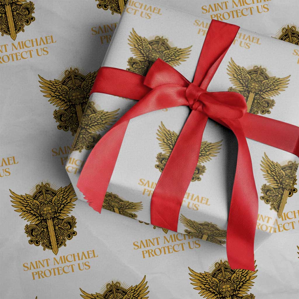 Vintage Catholic Saint Michael Protect Us Wrapping Paper Roll Religious Gift TS12 White Print Your Wear
