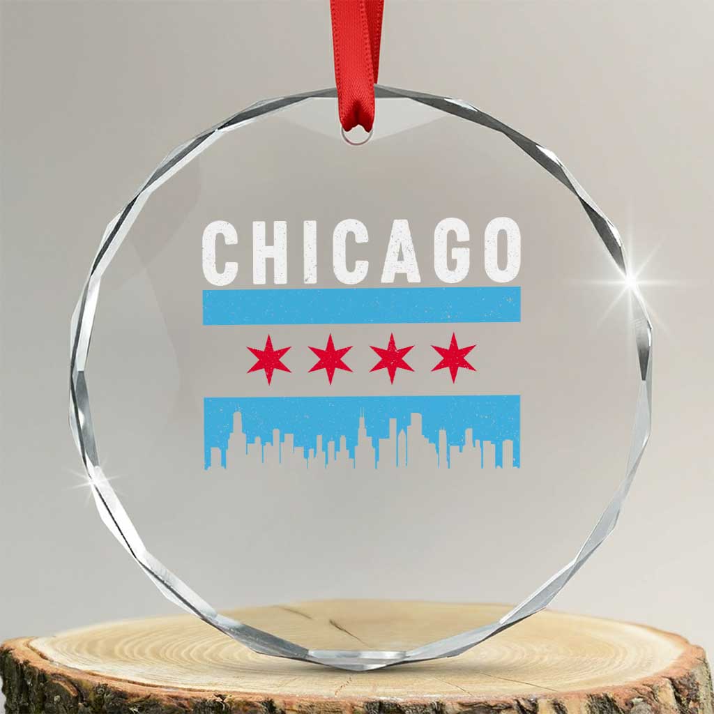 Vintage Chicago City Skyline Flag Crystal Glass Ornament TS14 Transparent Glass 3'' Circle Print Your Wear