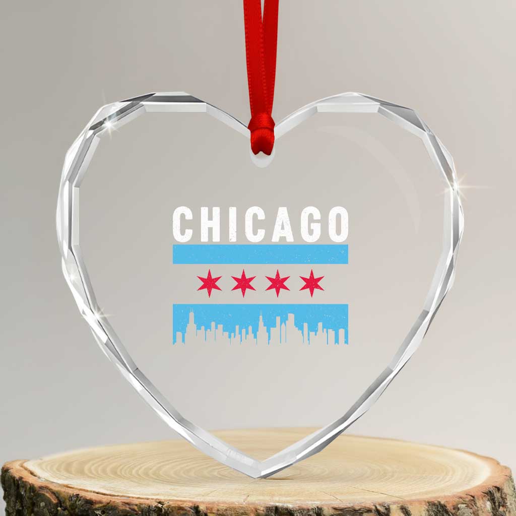Vintage Chicago City Skyline Flag Heart Crystal Glass Ornament TS14 Transparent Glass 3'' Heart Print Your Wear