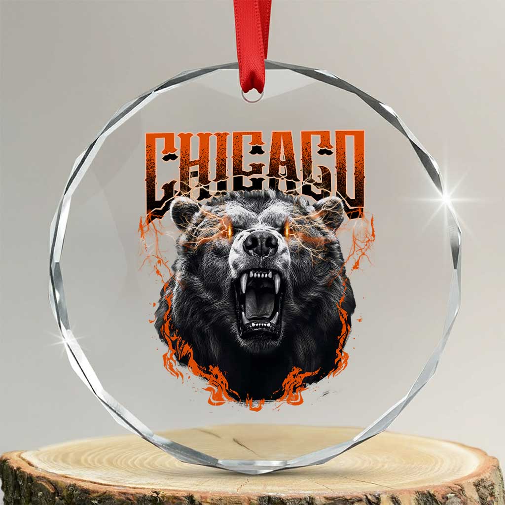 Vintage Chicago Crystal Glass Ornament Retro Graphic Wild Bear Streetwear Bootleg TS10 Transparent Glass 3'' Circle Print Your Wear