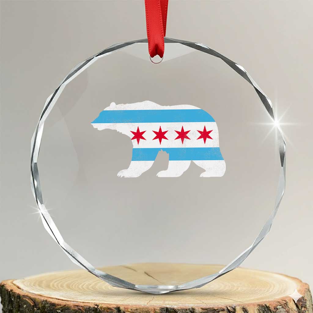 Vintage Chicago Flag Illinois State Bear Lover Crystal Glass Ornament TS11 Transparent Glass 3'' Circle Print Your Wear