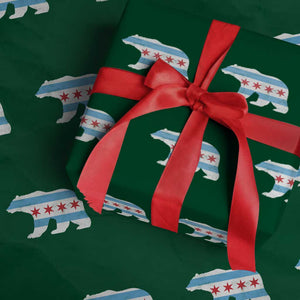 Vintage Chicago Flag Illinois State Bear Lover Wrapping Paper Roll TS11 Green Print Your Wear