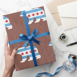 Vintage Chicago Flag Illinois State Bear Lover Wrapping Paper Roll TS11 Mocha Print Your Wear