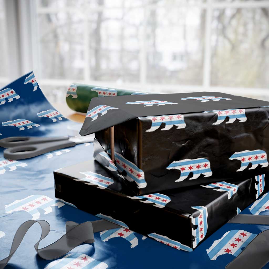 Vintage Chicago Flag Illinois State Bear Lover Wrapping Paper Roll TS11 Black Print Your Wear