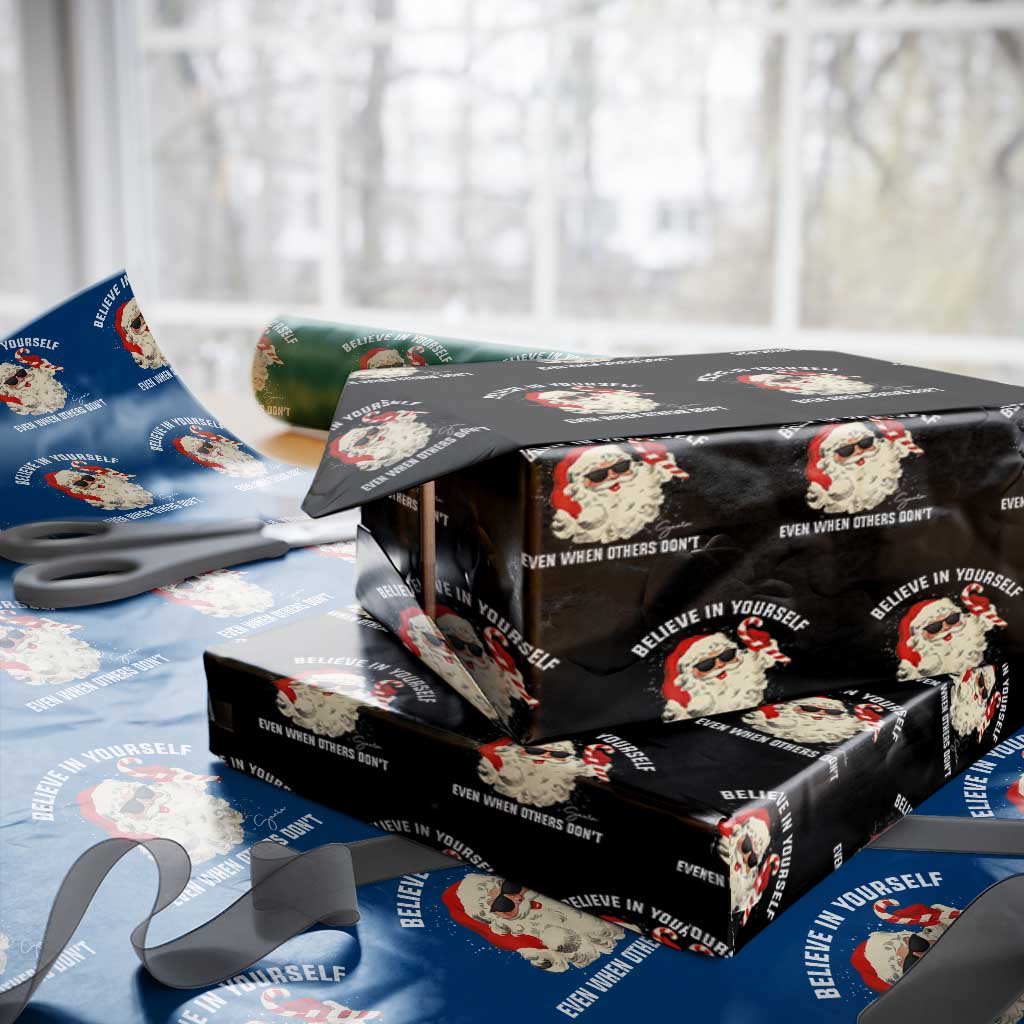 Vintage Christmas Santa Claus Face Wrapping Paper Roll Retro Believe In Yourself Funny Motivational TS10 Black Print Your Wear
