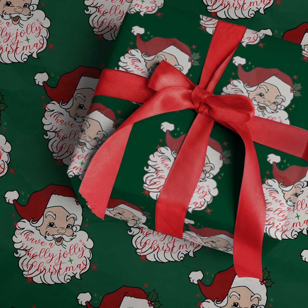 Vintage Christmas Santa Claus Face Xmas Funny Old Fashioned Wrapping Paper Roll TS02 Green Print Your Wear