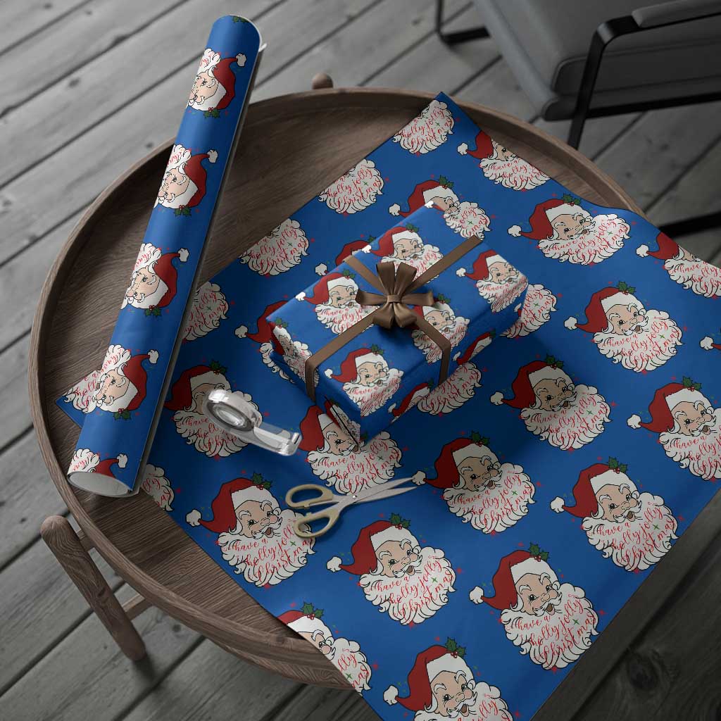 Vintage Christmas Santa Claus Face Xmas Funny Old Fashioned Wrapping Paper Roll TS02 Blue Print Your Wear