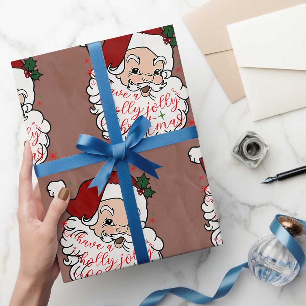 Vintage Christmas Santa Claus Face Xmas Funny Old Fashioned Wrapping Paper Roll TS02 Mocha Print Your Wear