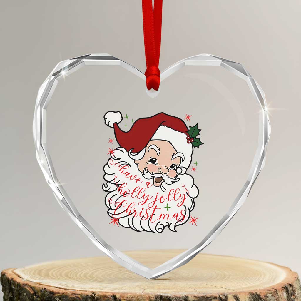 Vintage Christmas Santa Claus Face Xmas Funny Old Fashioned Heart Crystal Glass Ornament TS02 Transparent Glass 3'' Heart Print Your Wear