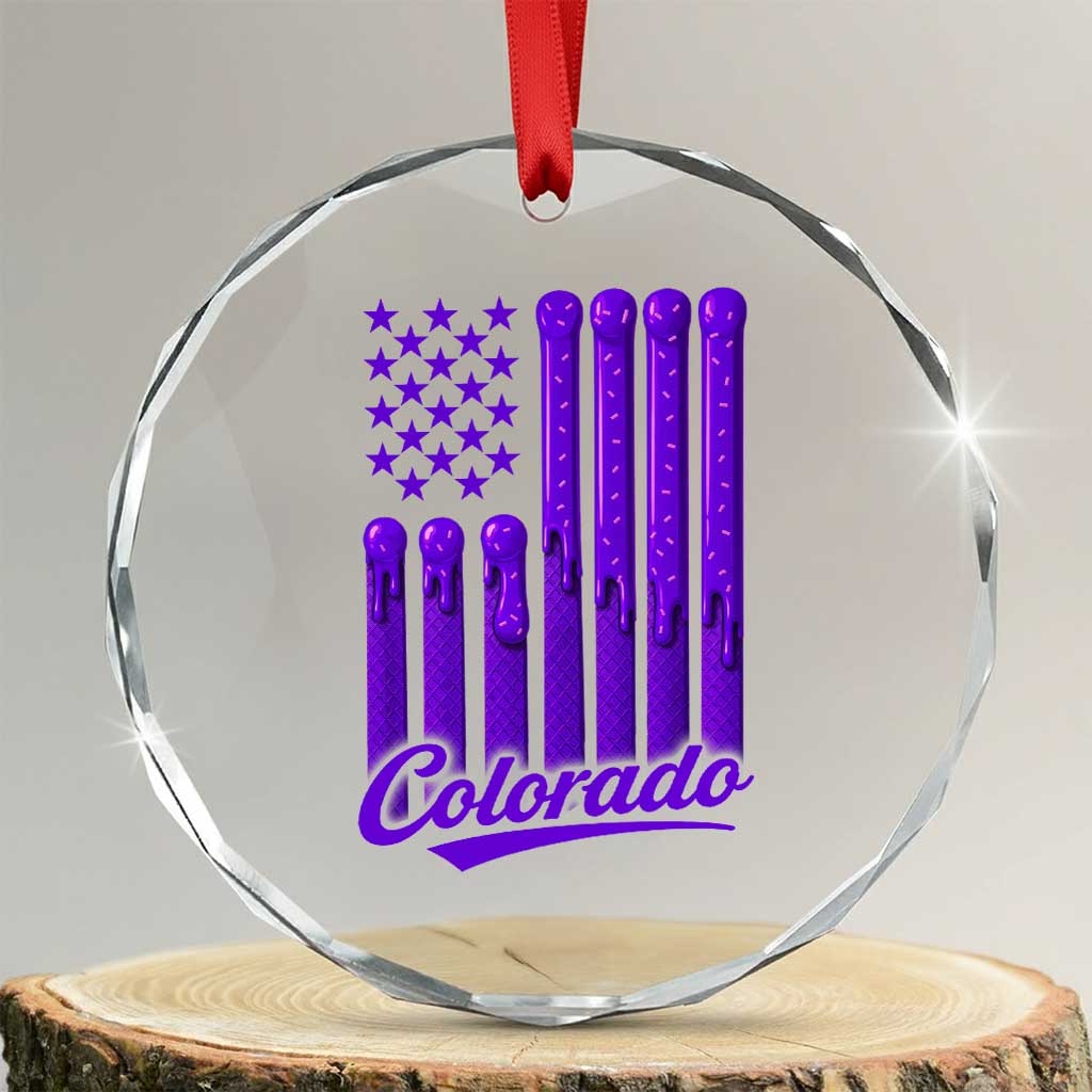 Vintage Colorado Crystal Glass Ornament Purple Dripping Flag Vintage State Pride Sports Fan Patriotic TS10 Transparent Glass 3'' Circle Print Your Wear