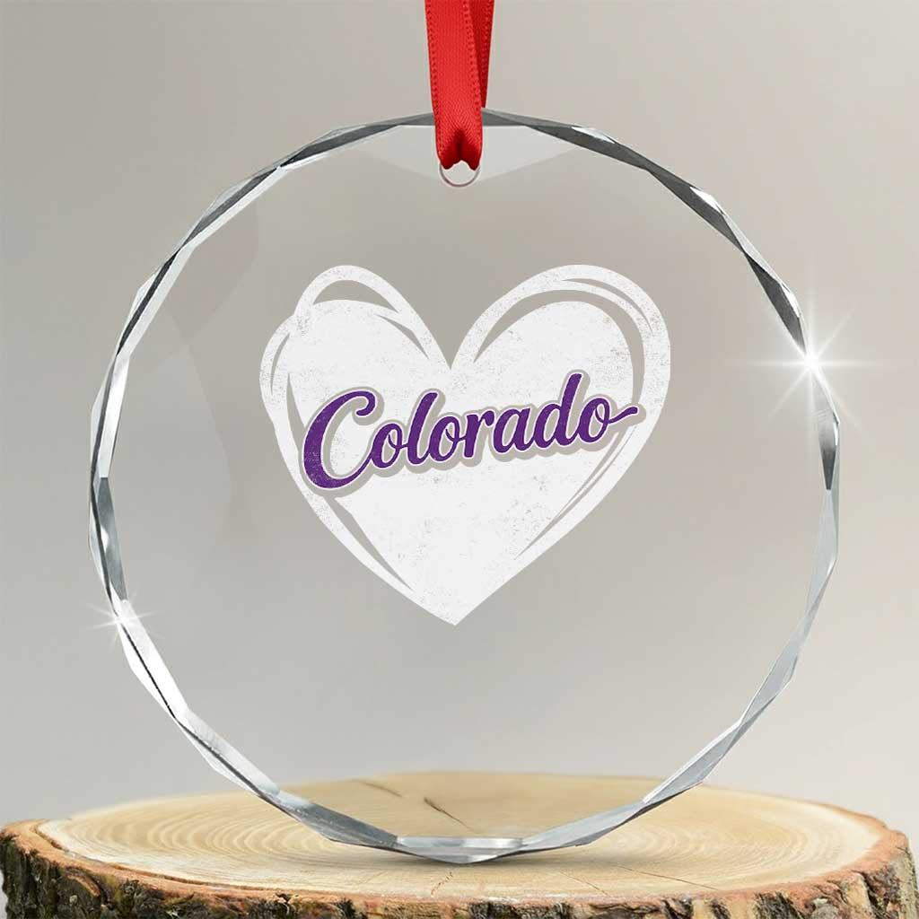 Vintage Colorado Crystal Glass Ornament Purple Heart Vintage Script State Pride Retro Sports Fan TS10 Transparent Glass 3'' Circle Print Your Wear
