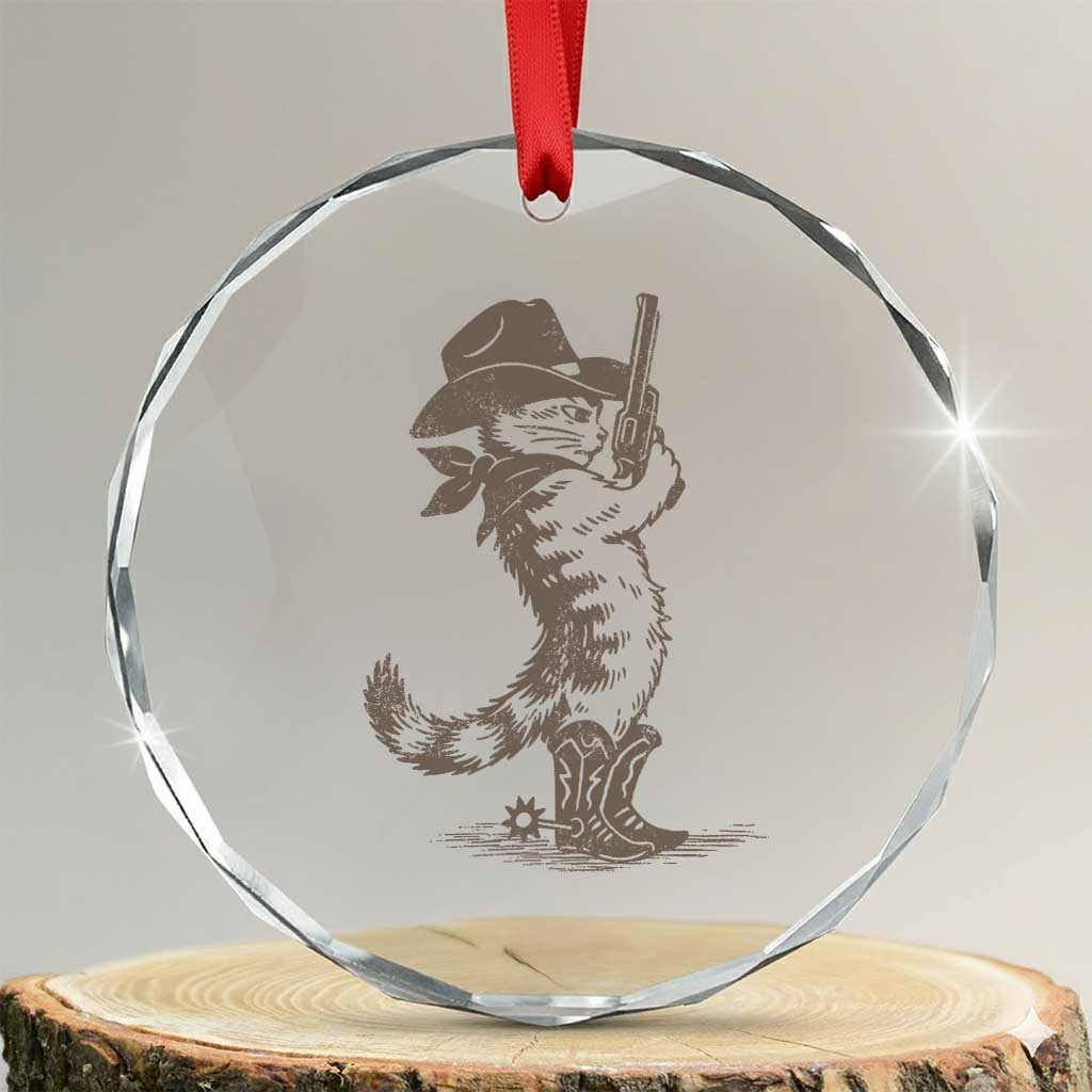 Vintage Cowboy Cat Crystal Glass Ornament Retro 90s Western Country Rodeo Kitten Cowgirl TS10 Transparent Glass 3'' Circle Print Your Wear