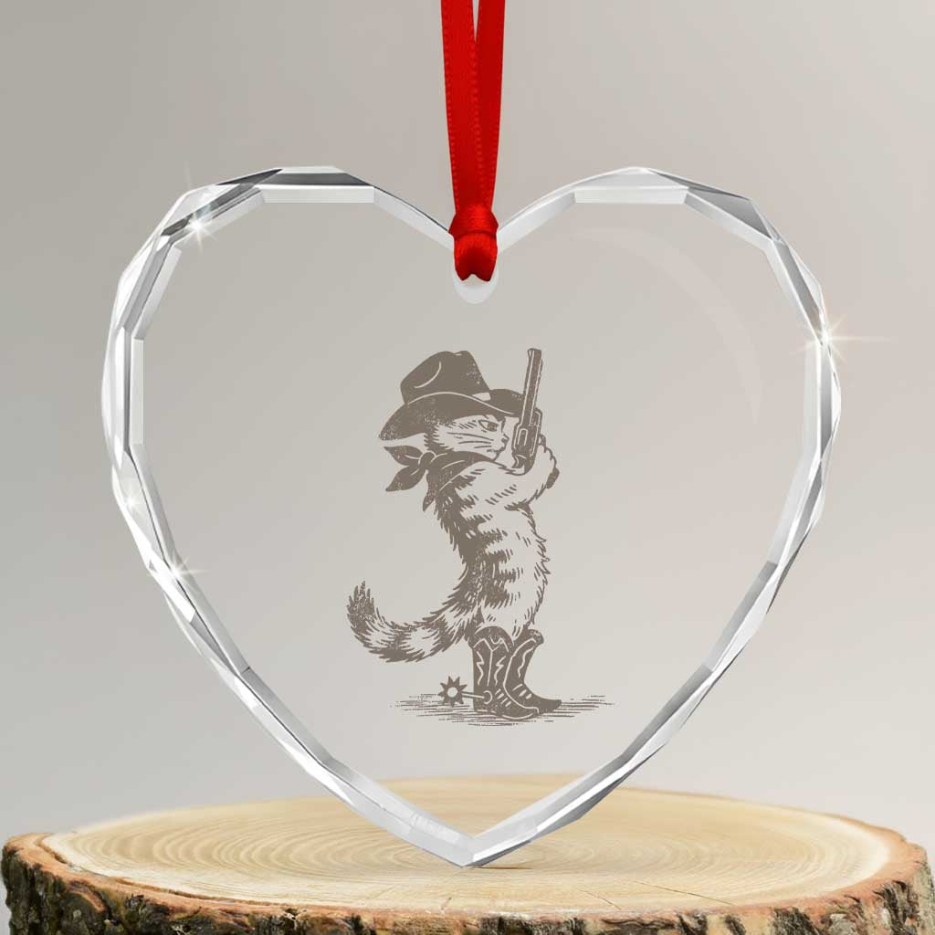 Vintage Cowboy Cat Heart Crystal Glass Ornament Retro 90s Western Country Rodeo Kitten Cowgirl TS10 Transparent Glass 3'' Heart Print Your Wear
