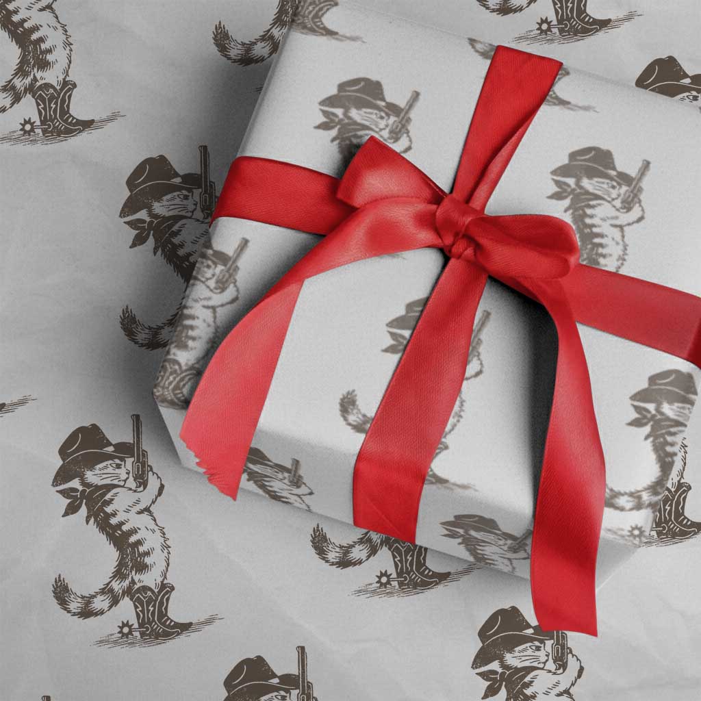 Vintage Cowboy Cat Wrapping Paper Roll Retro 90s Western Country Rodeo Kitten Cowgirl TS10 White Print Your Wear