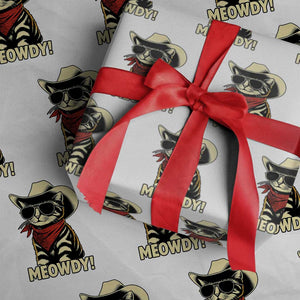 Vintage Cowboy Cat Wrapping Paper Roll Retro 90s Western Country Rodeo Meowdy Partner TS10 White Print Your Wear