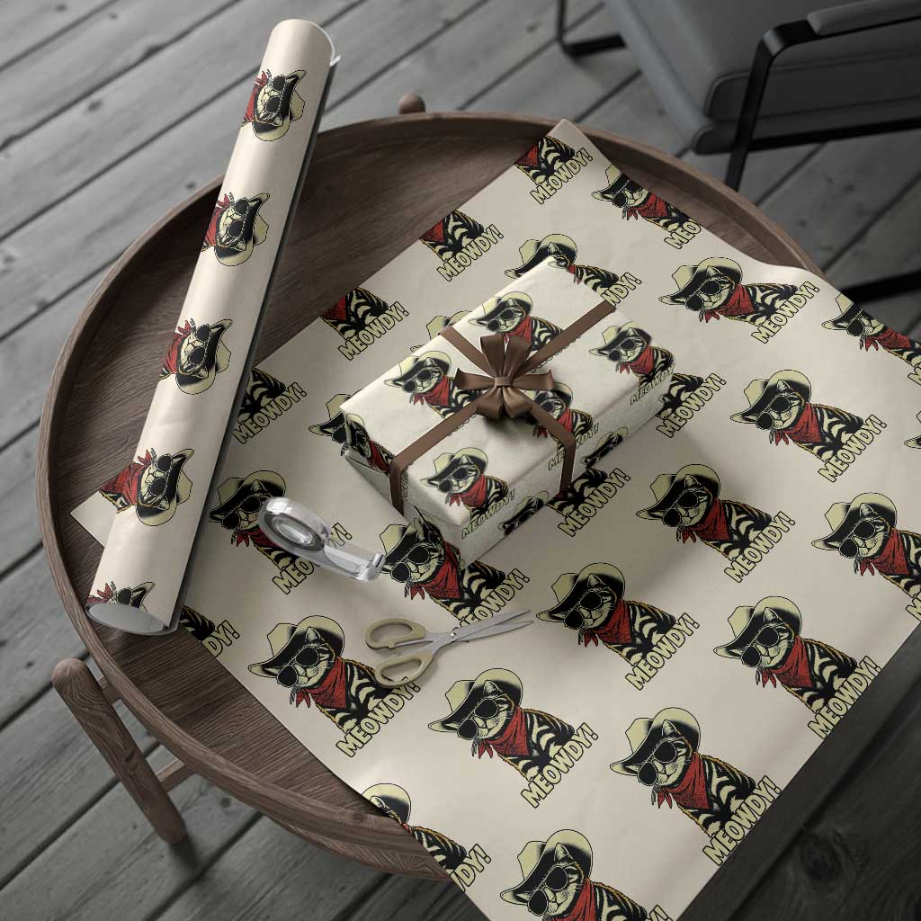 Vintage Cowboy Cat Wrapping Paper Roll Retro 90s Western Country Rodeo Meowdy Partner TS10 Beige Print Your Wear