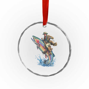Vintage Cowboy Riding Rainbow Trout Crystal Glass Ornament Funny Fishing Western Rodeo TS14 Print Your Wear