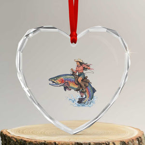 Vintage Cowgirl Riding Rainbow Trout Heart Crystal Glass Ornament Funny Fishing Western Rodeo TS14 Transparent Glass 3'' Heart Print Your Wear