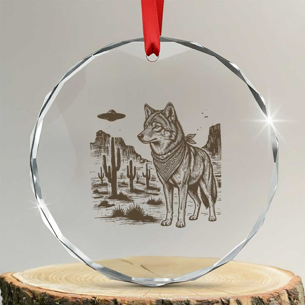 Vintage Coyote Cowboy UFO Crystal Glass Ornament Western Desert Southwest Coyote Alien TS14 Transparent Glass 3'' Circle Print Your Wear