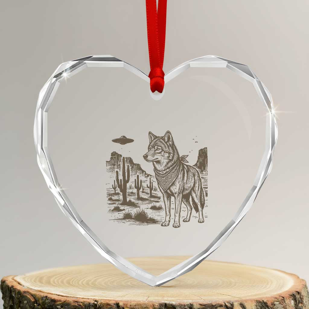 Vintage Coyote Cowboy UFO Heart Crystal Glass Ornament Western Desert Southwest Coyote Alien TS14 Transparent Glass 3'' Heart Print Your Wear