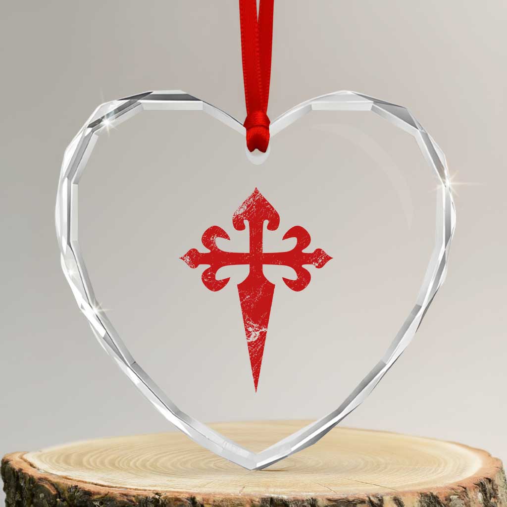 Vintage Cross of St James Order of Santiago Heart Crystal Glass Ornament TS11 Transparent Glass 3'' Heart Print Your Wear