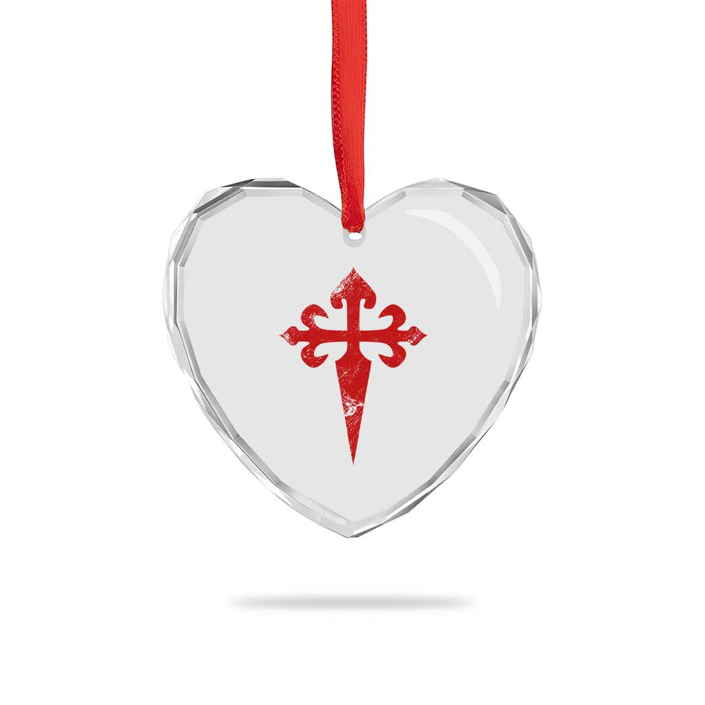 Vintage Cross of St James Order of Santiago Heart Crystal Glass Ornament