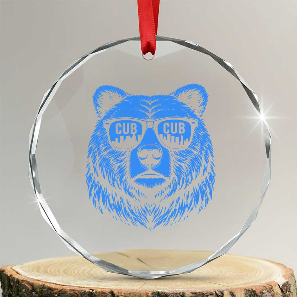 Vintage Cub Crystal Glass Ornament With Sunglasses Retro Baseball Fans TS10 Transparent Glass 3'' Circle Print Your Wear
