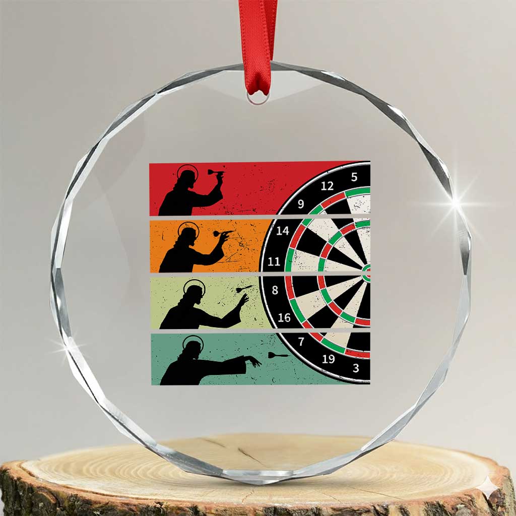 Vintage Darts Player Christian Faith Gift Crystal Glass Ornament Jesus Bullseye Shooter TS12 Transparent Glass 3'' Circle Print Your Wear