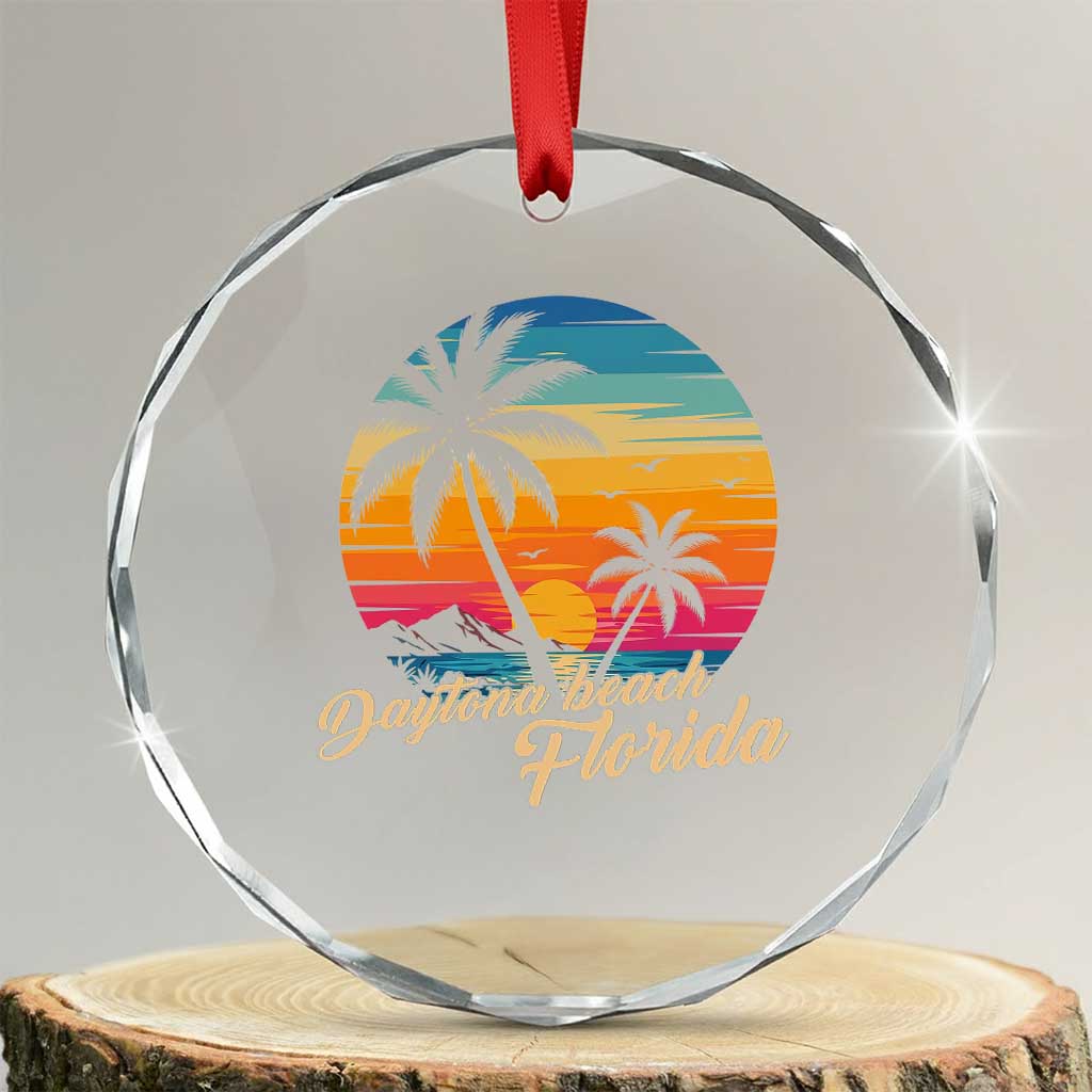 Vintage Daytona Beach Florida Crystal Glass Ornament Summer Vacation Graphic
