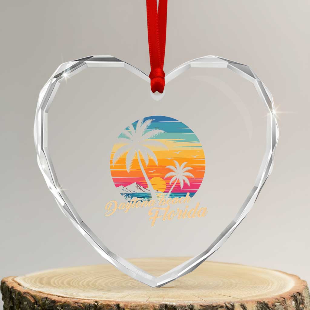Vintage Daytona Beach Florida Heart Crystal Glass Ornament Summer Vacation Graphic