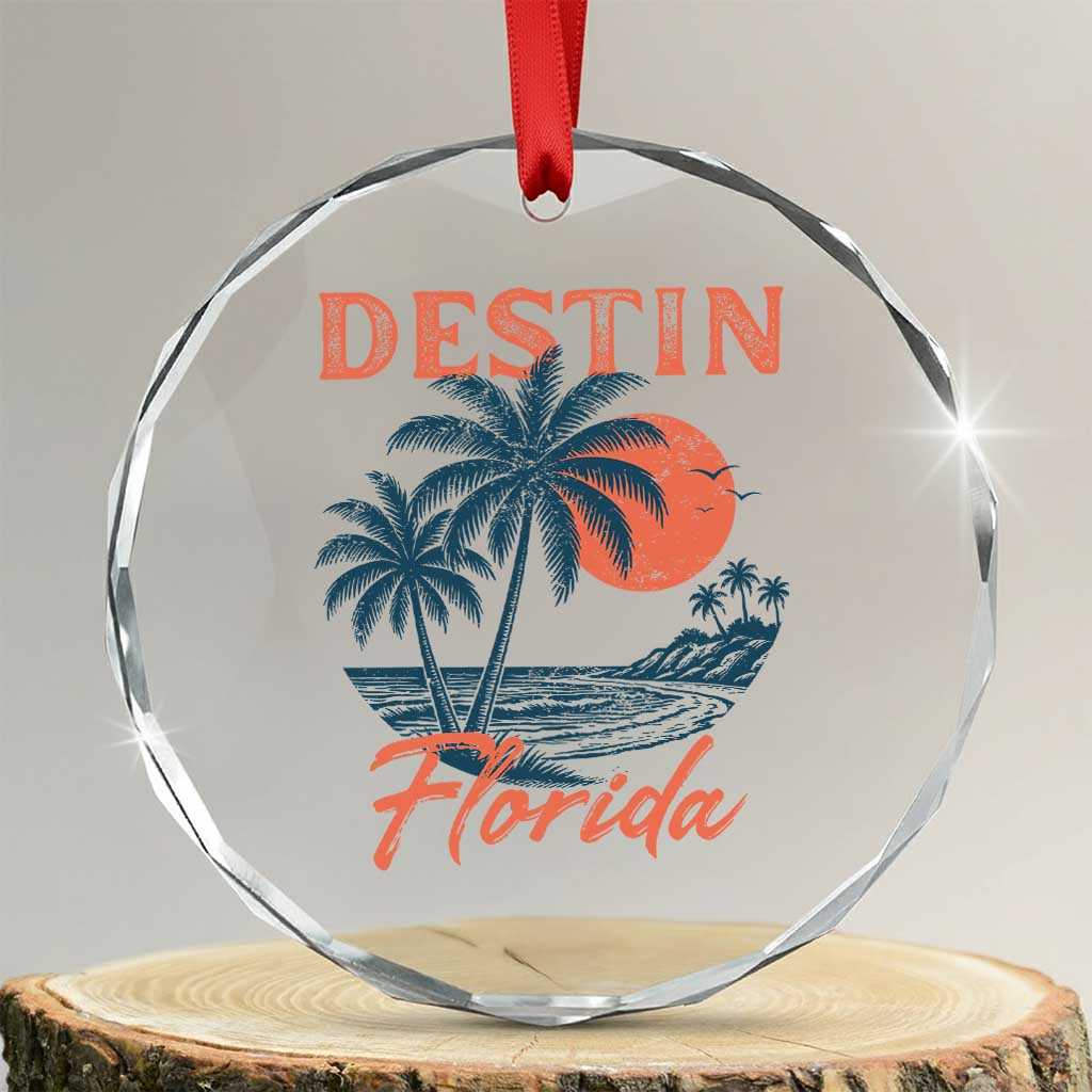 Vintage Destin Florida Beach Crystal Glass Ornament Sunset Palm Tree Graphic TS12 Transparent Glass 3'' Circle Print Your Wear