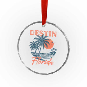Vintage Destin Florida Beach Crystal Glass Ornament Sunset Palm Tree Graphic