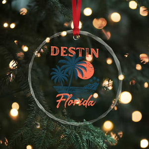 Vintage Destin Florida Beach Crystal Glass Ornament Sunset Palm Tree Graphic