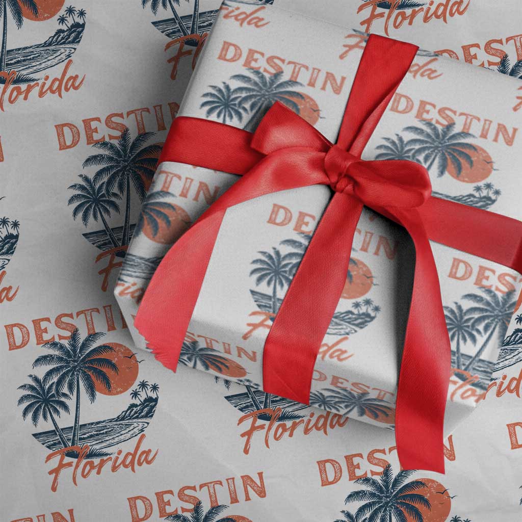 Vintage Destin Florida Beach Wrapping Paper Roll Sunset Palm Tree Graphic TS12 White Print Your Wear